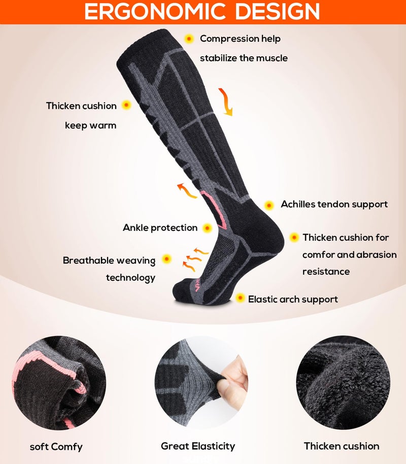 WEIERYA Ski Socks 2 Pairs Pack for Skiing, Snowboarding, Cold Weather, Winter Performance Socks (Retro Black 2 Pairs, X-Large) - Image 2